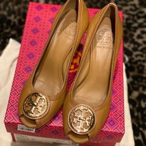 Tory Burch tan wedges in great condition